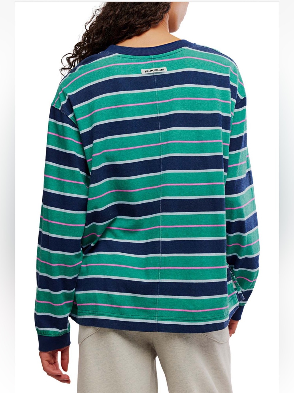 NWT FP Movement by Free People Hustle Striped Layer Navy Green Glow Size Small - Picture 2 of 16